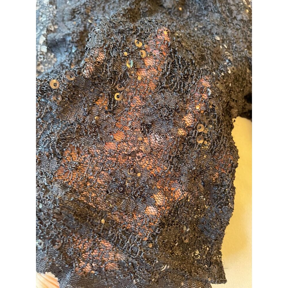 Vintage Black Lace Long Sleeve Top With Sequins - Size L Whimsygoth Cutegoth Y2K - Picture 8 of 10